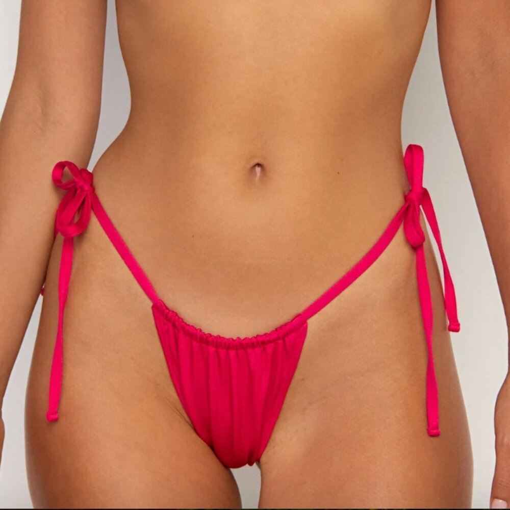 Sommer Swim Paloma Side Tie Bikini Bottoms in Magenta - Size Small